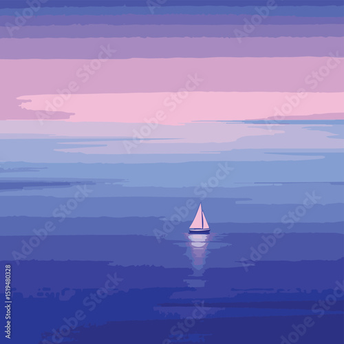 Sailboat on Calm Waters – Twilight Travel Illustration
