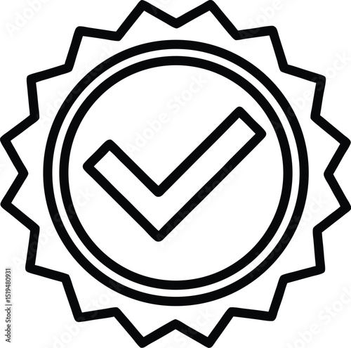 Black and White Check Mark in a Starburst Circle Icon
