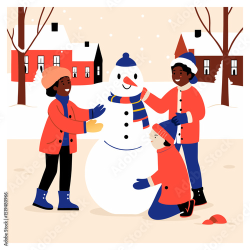 Kids Building a Snowman