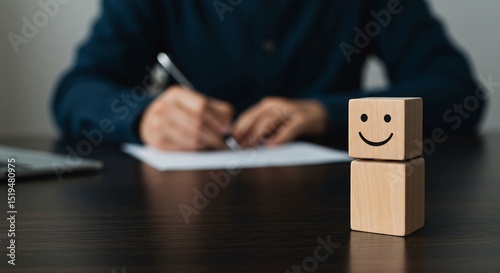 Businessman's hand writing on a notebook at the office desk, working on a document or contract