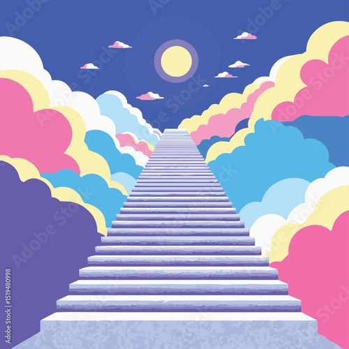 Stairs to the Moon – Surreal Dreamy Pathway Illustration

