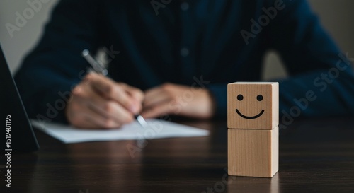 Businessman's hand writing a financial report on a document at an office desk