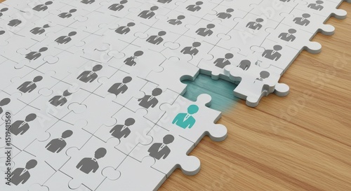 An abstract 3D puzzle with a missing piece symbolizes the final connection for a successful business solution