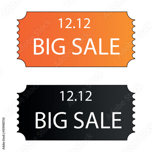Big sale tickets with 12.12 date in orange and black styles for marketing and ecommerce promotions
