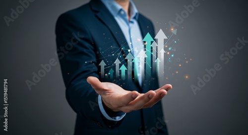 Businessman's hand touches a virtual screen with a digital button, conceptualizing future global communication through technology