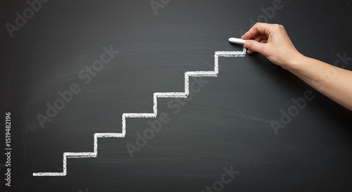 Hand-drawn financial growth chart on a blackboard, illustrating business success with an upward arrow