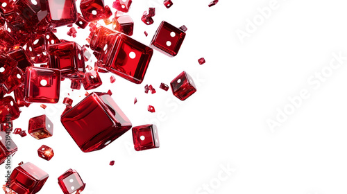 Red Glass Dice Falling Free Isolated on Tranasparent Background Isolate