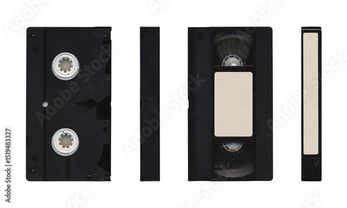Photos VHS videocassette in different sides without cover sleeve on transparent backgro