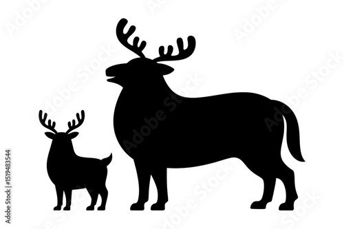 Deer family silhouette vector art illustration
