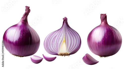 Vibrant Set of Purple Onions Isolated on Transparent or White Background for Cooking and Food Concepts