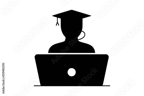 Online education graduation student with laptop