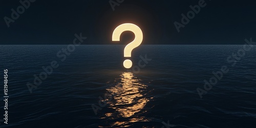 Glowing question mark floating in darkness with golden light and mysterious atmosphere