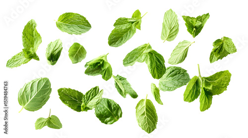 Fresh Mint Leaves Floating in Air - Herbal Aromatherapy Concept