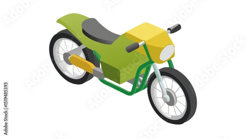 Colorful green and yellow motorcycle in a minimalist design