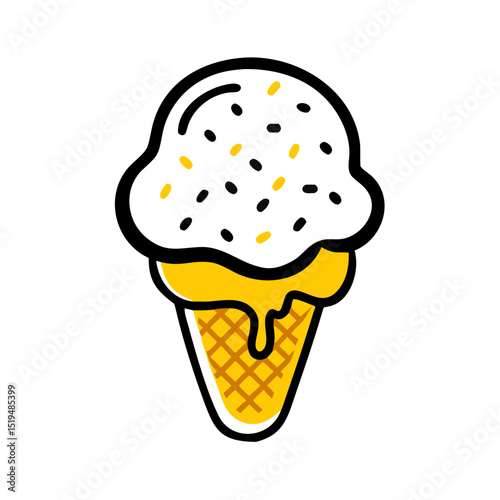 Colorful ice cream cone dripping with creamy sweetness, perfect for a summer treat on a sunny day
