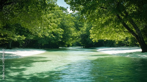 Serene River Flowing Through Lush Green Forest