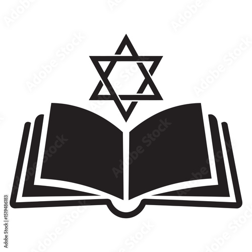 Black Hebrew Book with Star of David Icon, vector illustration
