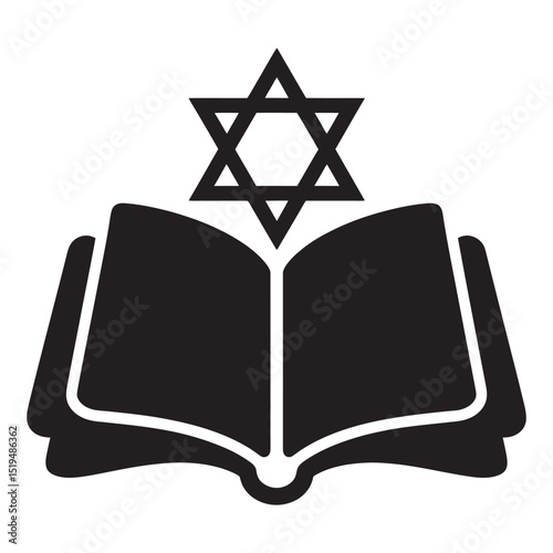 Black Hebrew Book with Star of David Icon, vector illustration