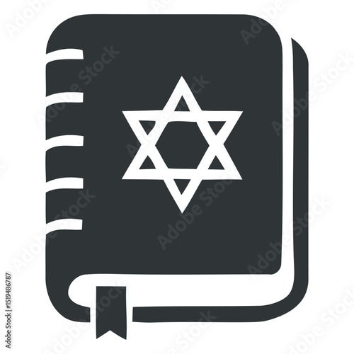 Black Hebrew Book with Star of David Icon, vector illustration