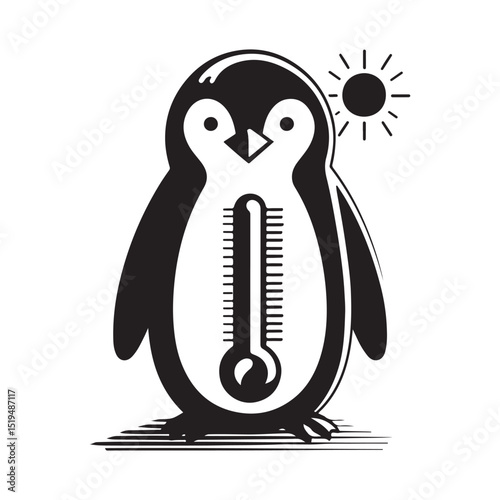 Adorable Penguin Thermometer Illustration Summer Heat & Antarctic Chill