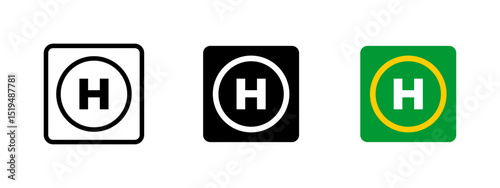 Helipad icon. Bold capital H centered within a solid circle vector illustration. Helicopter landing zone and aviation transport symbol. Emergency airfield and heliport sign.