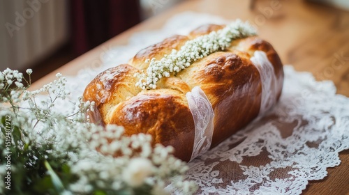 Brioche Loaf Adorned with Baby's Breath Flowers
