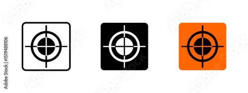 Target aiming icon. Centered bullseye with concentric circles representing shooting range vector illustration. Symbol of precision aiming and firearm training sign.