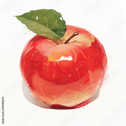 Vibrant Red Apple Illustration Fresh Fruit Digital Painting