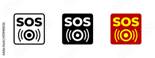 Emergency SOS button icon. Bold red button with alert symbol representing immediate stop or hazard control in industrial settings vector illustration. SOS safety systems and emergency protocols sign.