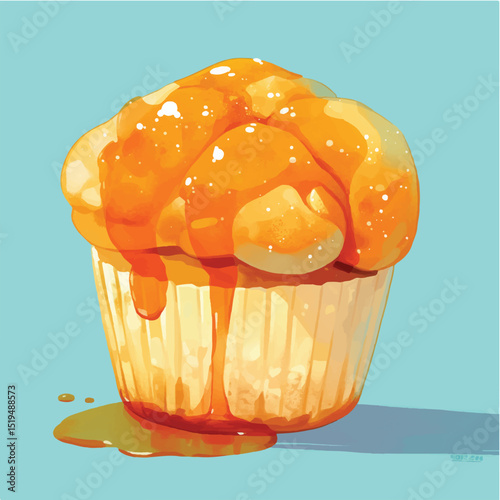 Delicious Caramel Drizzled Muffin A Sweet Treat Illustration