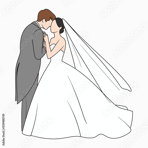 Bride and Groom Wedding Illustration Minimalist Style