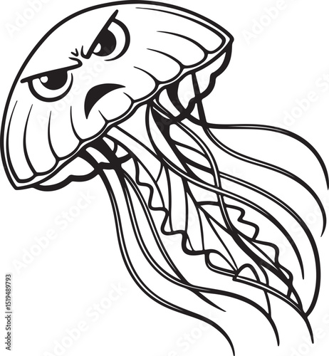 Angry Jellyfish Face Silhouette in Bold Design