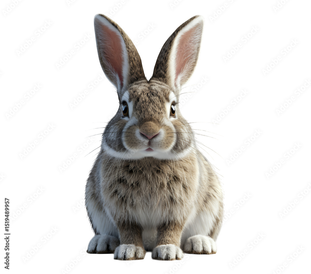 Obraz premium Gray Rabbit, Isolated Transparent Background