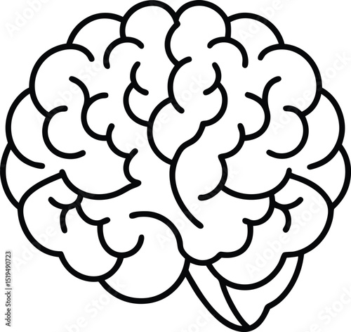 Simple Black and White Brain Outline Illustration for Medical or Educational Use