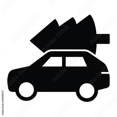 Car vehicle and fir tree solid icon, merry christmas concept. Vector graphics. Automobile, christmas tree transportation sign on white background, style mobile or design.