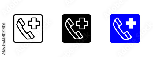 Ambulance calling icon. Medical telephone handset with cross symbol vector illustration. Emergency call and healthcare service symbol. Contact for hospital support sign. Medical aid pictogram.