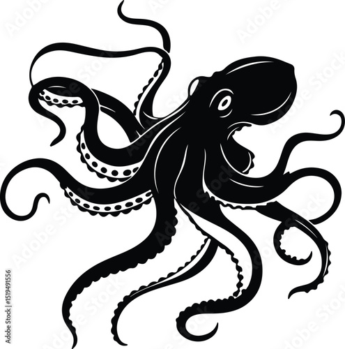 Octopus Silhouette with Spread Tentacles