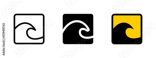 Wave icon. Powerful ocean wave crest vector illustration. Highlights coastal hazard and surf nature symbol. Ideal for beach, travel and recreation sign. Tsunami warning pictogram.