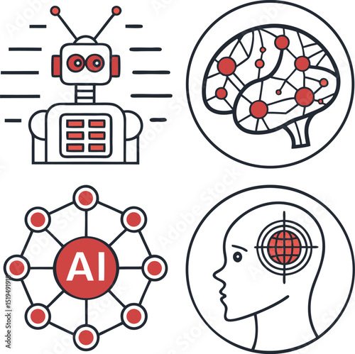 Artificial Intelligence Concept with Robot Brain Network and Targeted Human Head