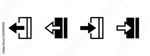 Exit and enter icon. Arrows pointing in and out of doorway frame vector illustration. Directional guidance for entrances and exits symbol. Navigation and access control sign. Safety path pictogram.