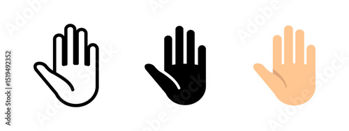 Hand icon. Raised palm with spread fingers vector illustration. Gesture for stop, attention or warning symbol. Universal sign for safety, alert or interaction gesture.