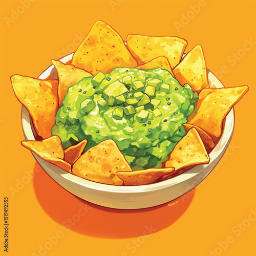 Delicious Guacamole and Tortilla Chips A Vibrant Illustration
