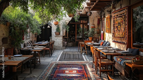 Authentic Mediterranean restaurant with cozy dining under olive tree offering a warm and inviting experience