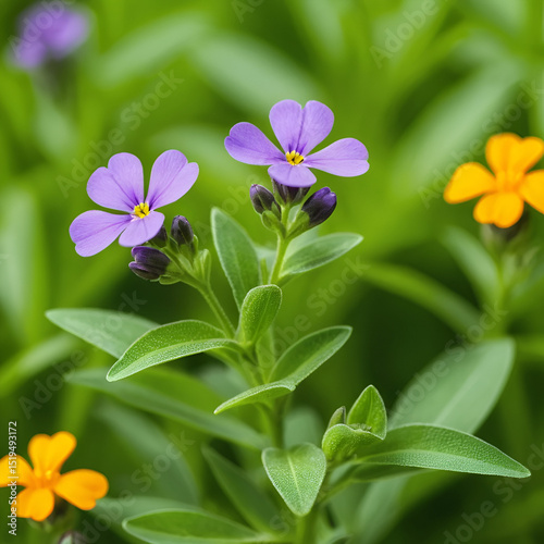 soft focused close up shot of Erysimum or wallflower among green foliage