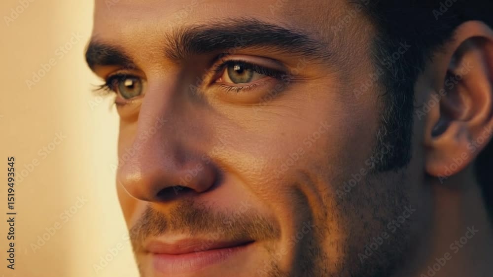 Man's subtle smile progression in warm lighting closeup portrait of a man with a cigar Man's subtle smile progression in warm lighting closeup portrait of a man with a cigar