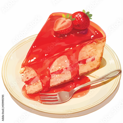 Delicious Strawberry Glaze Cheesecake Slice A Sweet Treat Illustration