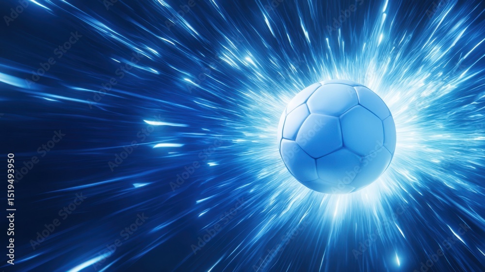 Fototapeta premium Futuristic conceptual representation of a soccer ball traveling through hyperspace
