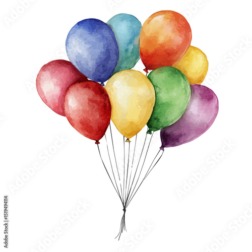 Balloons, watercolor illustration vector, high quality, isolated on a white background.