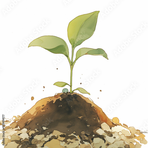 New Life Sprouting Watercolor Illustration of a Seedling Emerging from Soil
