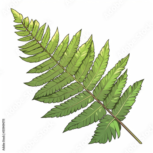Vibrant Green Fern Frond Illustration Botanical Art for Design Projects